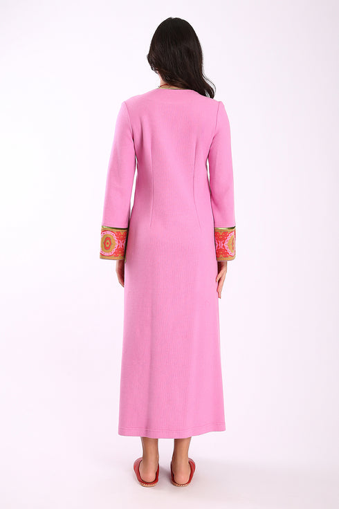Long dress in cotton blend cashmere with side slits